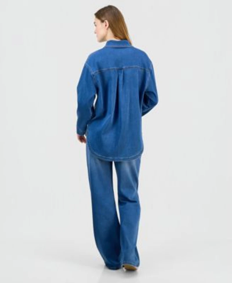 Indigo Rein Juniors Denim Button Up Shirt Wide Leg Jeans