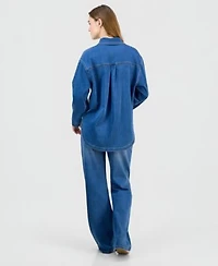 Indigo Rein Juniors Denim Button Up Shirt Wide Leg Jeans