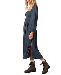 O'Neill Women's Gracyn Smocked Long Sleeve Midi Dress