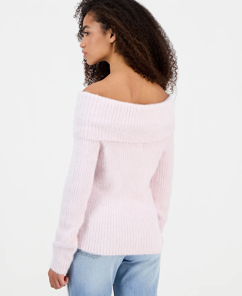 Hippie Rose Juniors' Marilyn Off-the-Shoulder Lurex Sweater