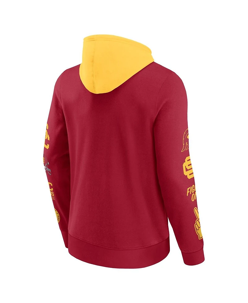 Fanatics Men's Cardinal/Gold Usc Trojans Color Block Badge Fleece Pullover Hoodie