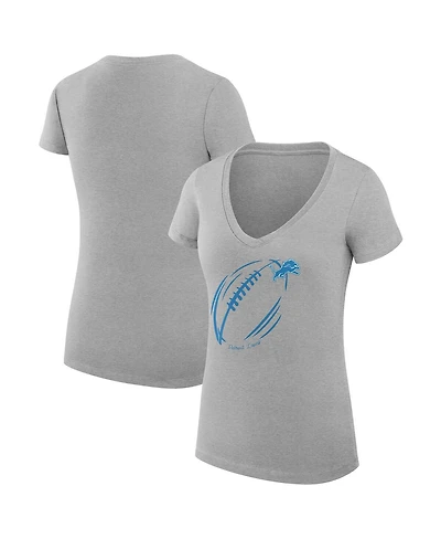 G-iii 4Her by Carl Banks Women's Heather Gray Detroit Lions Super-Slim Fit Lightweight Subtle Football V-Neck T-Shirt