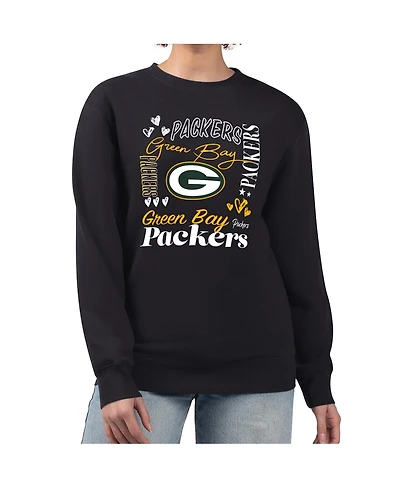G-iii 4Her by Carl Banks Women's Black Green Bay Packers Collage Graphic Fleece Pullover Sweatshirt