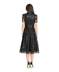 Tahari Asl Women's Collared V-Neck Sequin Dress