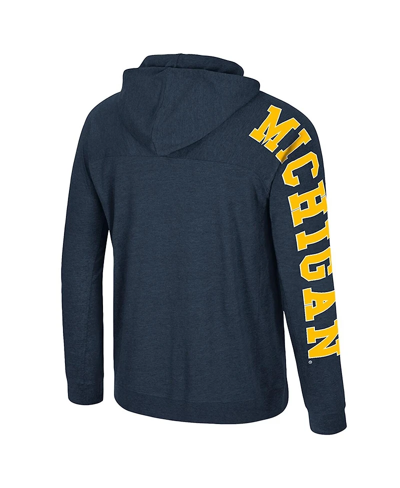 Colosseum Men's Navy Michigan Wolverines Back Business Long Sleeve Raglan Hooded T-Shirt