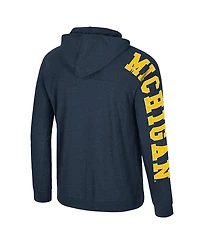 Colosseum Men's Navy Michigan Wolverines Back Business Long Sleeve Raglan Hooded T-Shirt