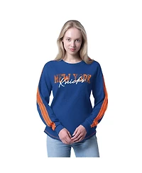 G-iii 4Her by Carl Banks Women's Blue New York Knicks Advantage Tri-Blend Long Sleeve T-Shirt