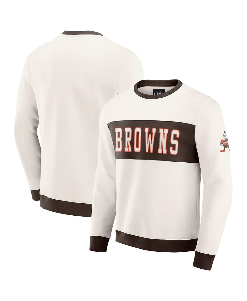 Darius Rucker Collection by Fanatics Men's Cream Cleveland Browns Color Block Crewneck Sweatshirt