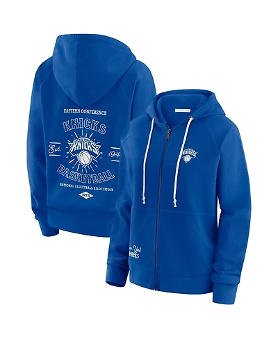Wear by Erin Andrews Women's Royal New York Knicks Vintage Full-Zip Raglan Hoodie