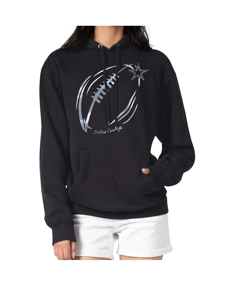 G-iii 4Her by Carl Banks Women's Black Dallas Cowboys Metallic Print Football Sketch Fleece Pullover Hoodie