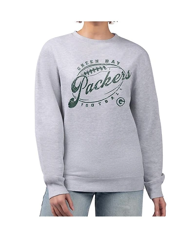 G-iii 4Her by Carl Banks Women's Gray Green Bay Packers Distressed Graphics Fleece Pullover Sweatshirt