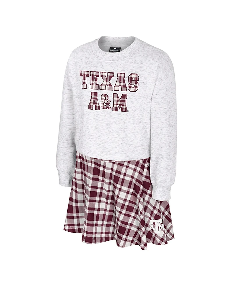 Colosseum Big Girls 2-Piece Gray Texas A&M Aggies Marceline Plaid Skirt and Top Set