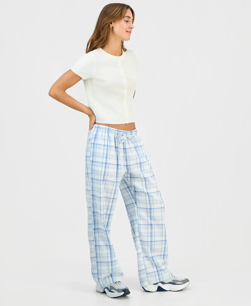 Self Esteem Juniors' Plaid-Print Tie-Waist Wide-Leg Pants