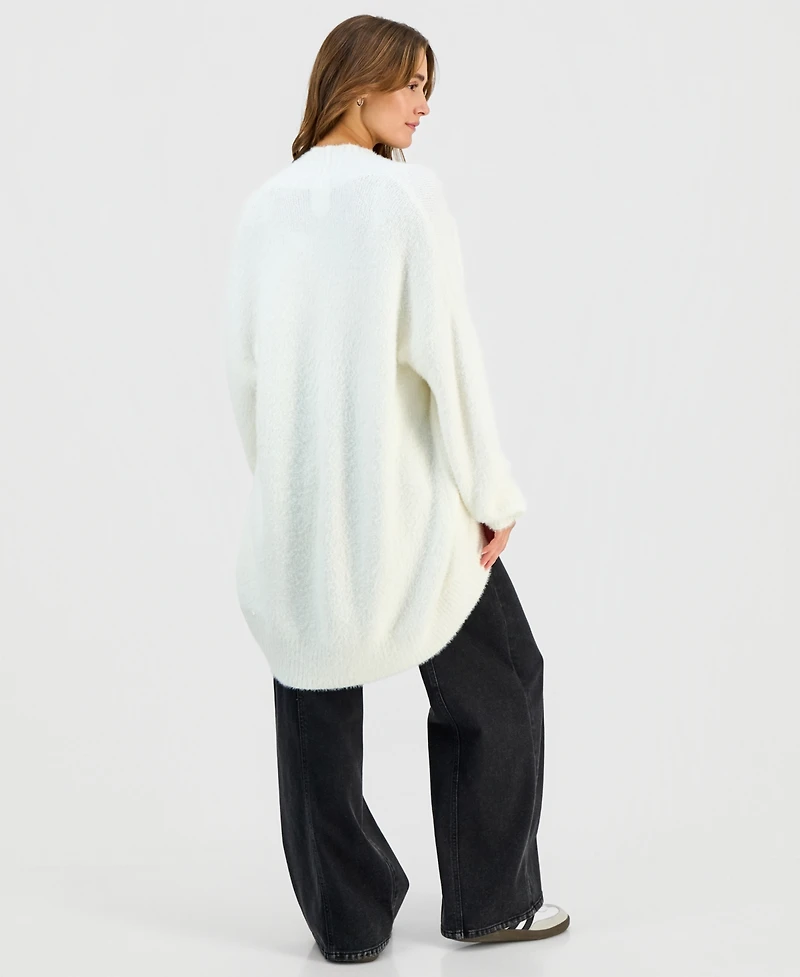 Hippie Rose Juniors' Open-Front Eyelash Cardigan