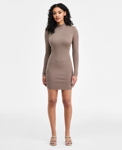 Guess Women's Long-Sleeve Button Alyssia Ribbed Dress