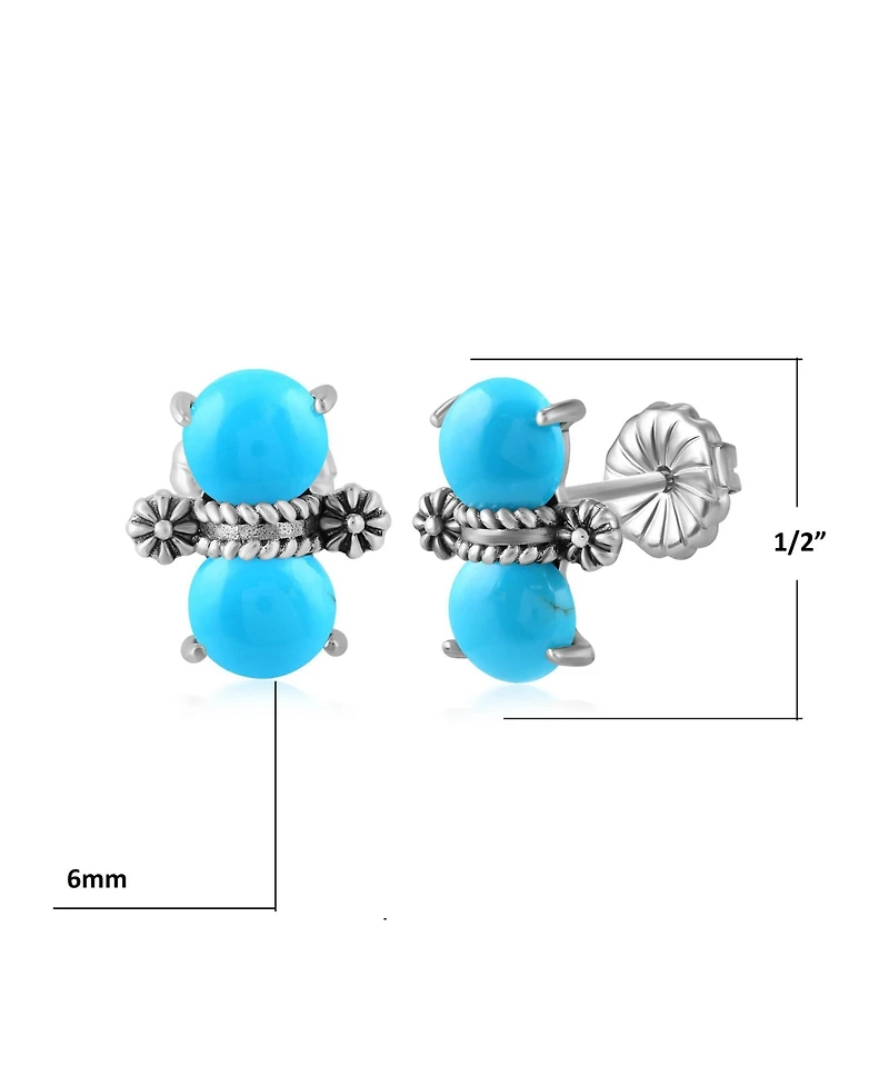 American West Jewelry Sterling Silver Round Sleeping Beauty Turquoise Concha Stud Earrings
