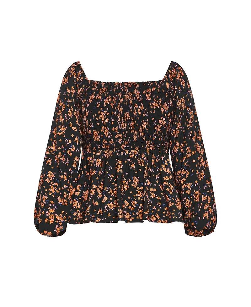 City Chic Women's Plus Gigi Long Sleeve Daisy Print Top