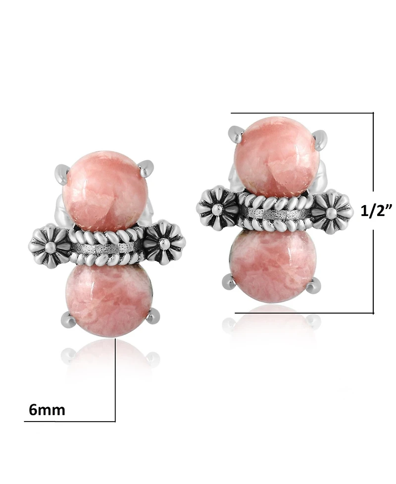 American West Jewelry Sterling Silver Round Rhodochrosite Concha Stud Earrings