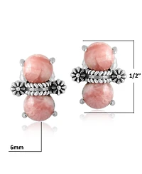 American West Jewelry Sterling Silver Round Rhodochrosite Concha Stud Earrings