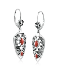 American West Jewelry Sterling Silver Marquise Red Jasper Patterned Lever Back Earrings