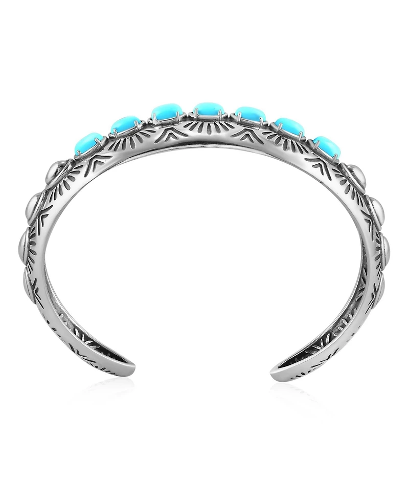 American West Jewelry Sterling Silver Sleeping Beauty Turquoise Gemstone Textured Cuff Bracelet, Size Large