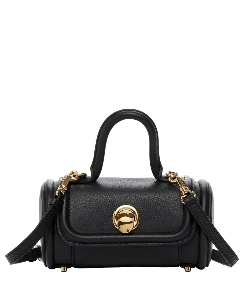 Susu Women's Top Handle Leather Crossbody Bag Convertible Cylinder Shoulder & Evening Purse with Gold Hardware and Detachable strap