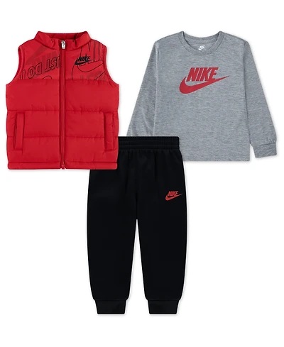 Nike Boys Toddler 2T-4T 3-Piece Sportswear Crewneck T-Shirt, Vest and Pants Set