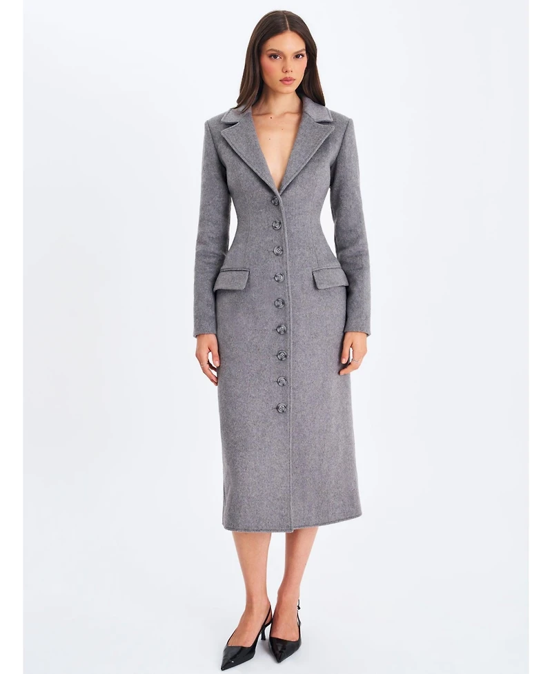 Miss Circle Women's Faye Grey Wool Blend Single-Breasted Coat with Removable Faux Fur Collar