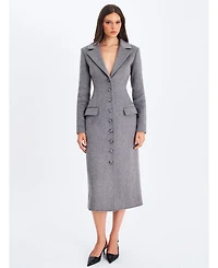 Miss Circle Women's Faye Grey Wool Blend Single-Breasted Coat with Removable Faux Fur Collar