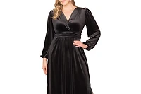 Kiyonna Plus Vivienne Long Sleeve Velvet Evening Gown with Pockets