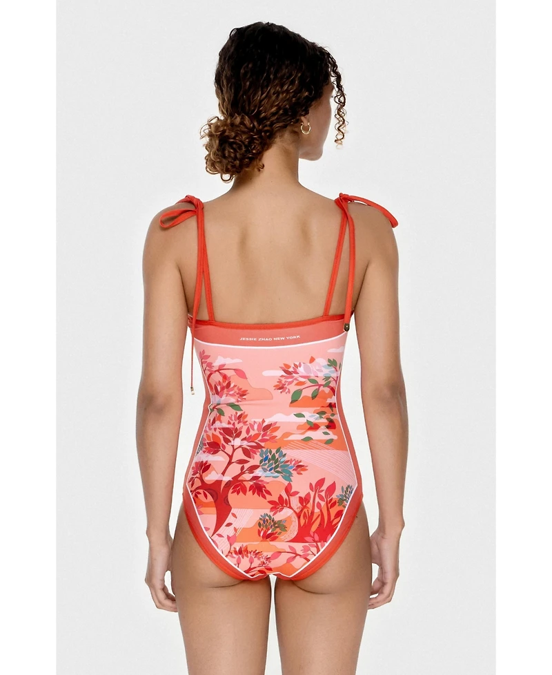 Jessie Zhao New York Women's Crossing Red Reversible One-Piece Swimsuit