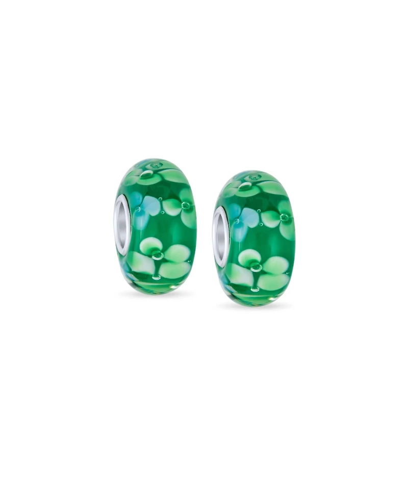 Bling Jewelry Set of 2 Floral Design Murano Glass Spacer Charm Bead Sterling Silver
