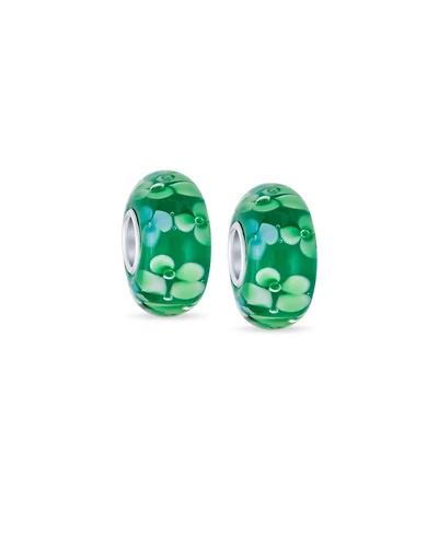 Bling Jewelry Set of 2 Floral Design Murano Glass Spacer Charm Bead Sterling Silver