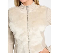Guess Women's Mila Mixed Media Faux-Fur Zip-Front Cardigan