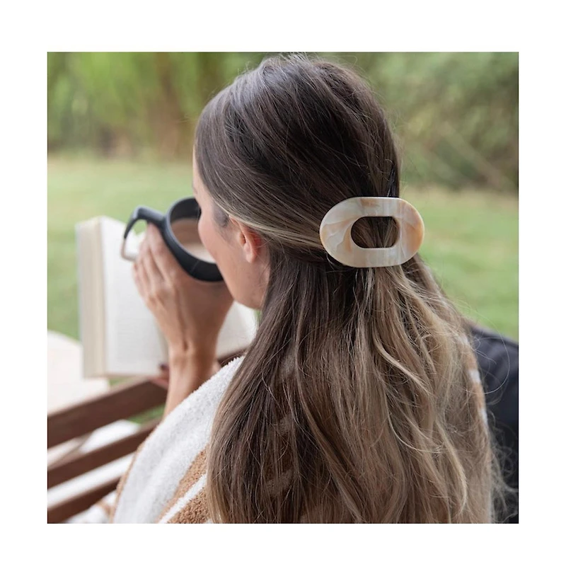 Headbands of Hope Large Oval Claw Clip Set – Golden Matte + Ivory Marble