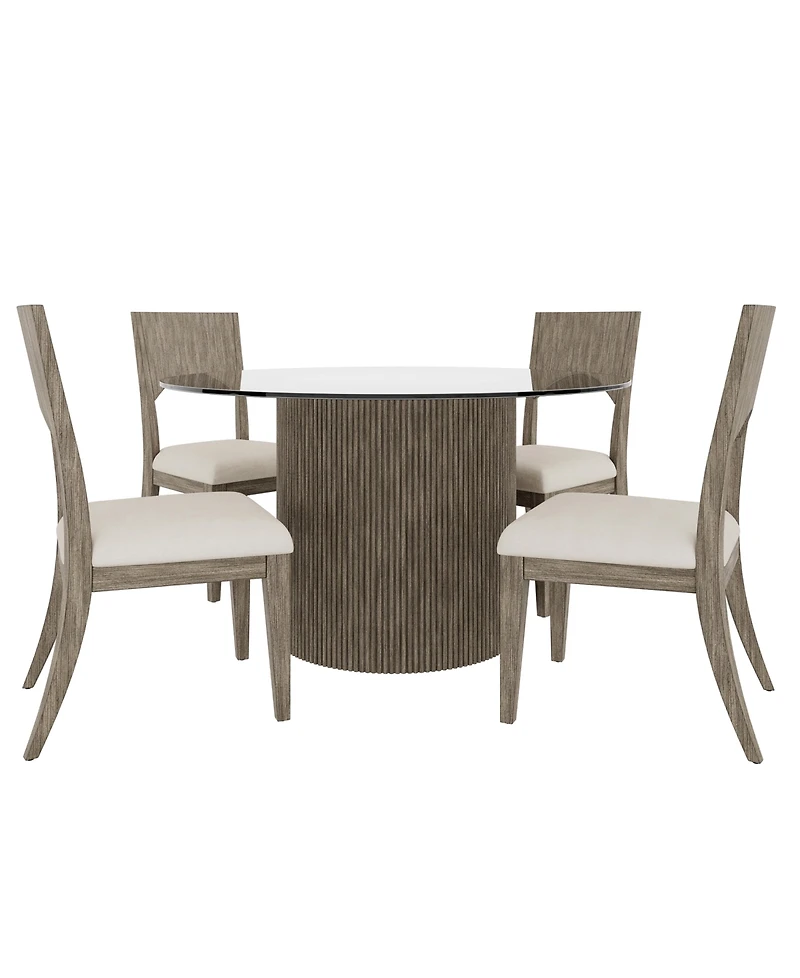 Frandlyn 5pc Dining Set (Round 54" Glass Table + 4 Side Chairs)
