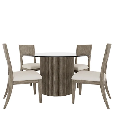 Frandlyn 5pc Dining Set (Round 54" Glass Table + 4 Side Chairs)