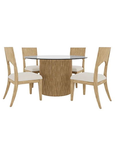 Frandlyn 5pc Dining Set (Round 54" Glass Table + 4 Side Chairs)