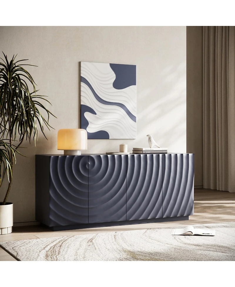 Streamdale FurnitureNavy Blue Buffet Cabinet with 4 Doors, 59" Sideboard