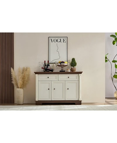 Streamdale Farmhouse Kitchen Storage Cabinet, Roman Column Coffee Bar/Wine Cooler