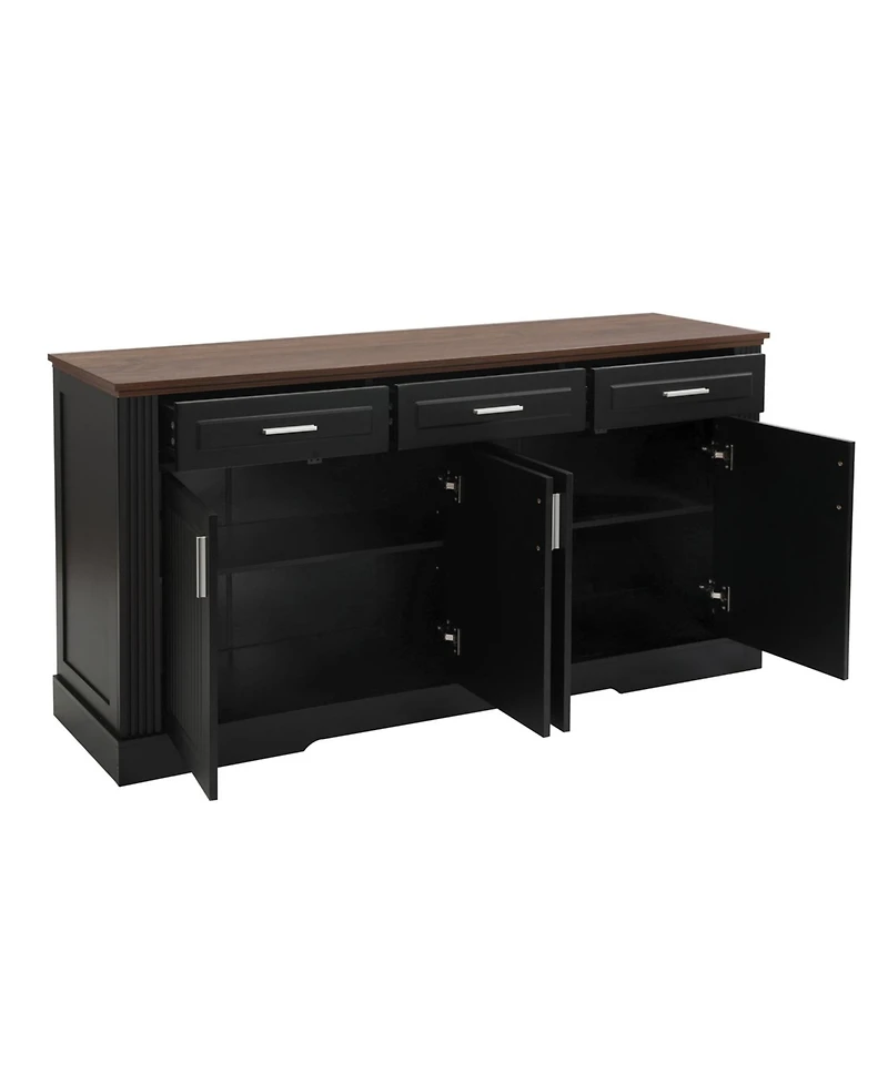 Streamdale Furniture63" Fluted Sideboard Buffet Cabinet, Farmhouse Coffee Bar, Black