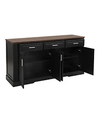 Streamdale Furniture63" Fluted Sideboard Buffet Cabinet, Farmhouse Coffee Bar, Black