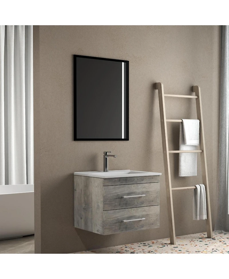 Streamdale Furniture24" Grey Wood Vanity, Ceramic Sink, Mirror - Modern Bathroom