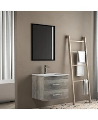 Streamdale Furniture24" Grey Wood Vanity, Ceramic Sink, Mirror - Modern Bathroom