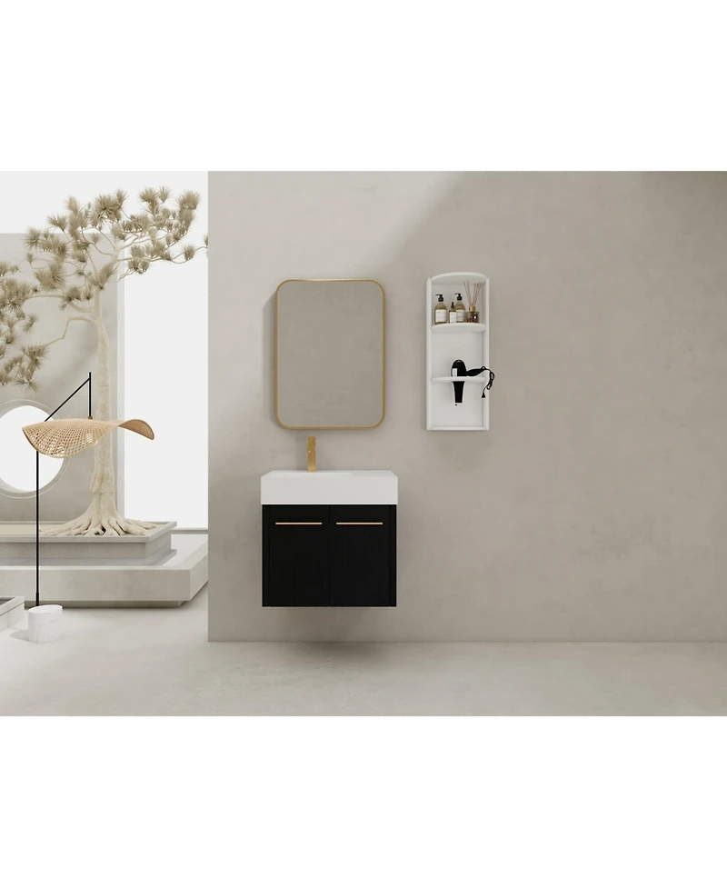 Streamdale Furniture 24" Wall-Mount Vanity, Resin Left Basin, Storage, Kd