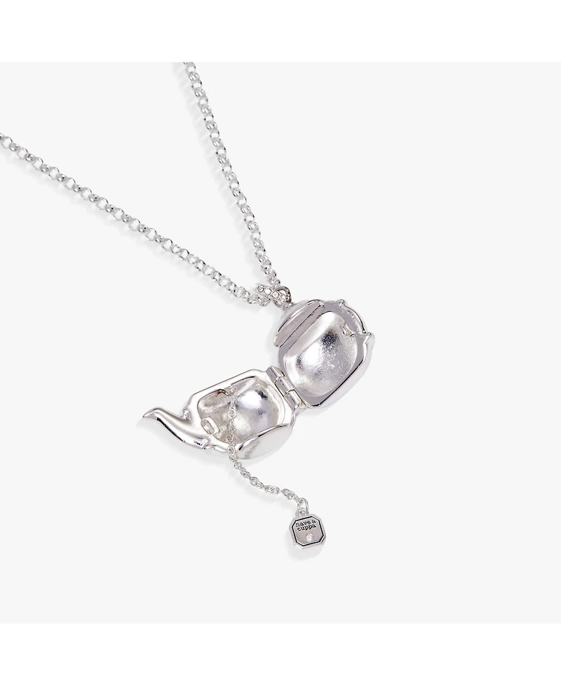 Floral Teapot Locket Pendant Necklace