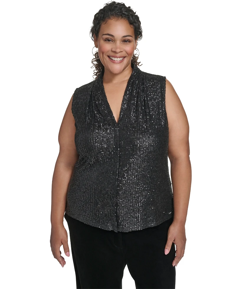 Calvin Klein Plus Sequined V-Neck Top