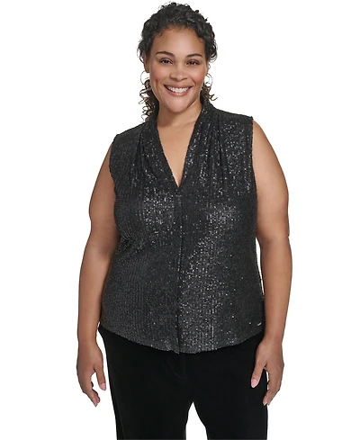 Calvin Klein Plus Sequined V-Neck Top