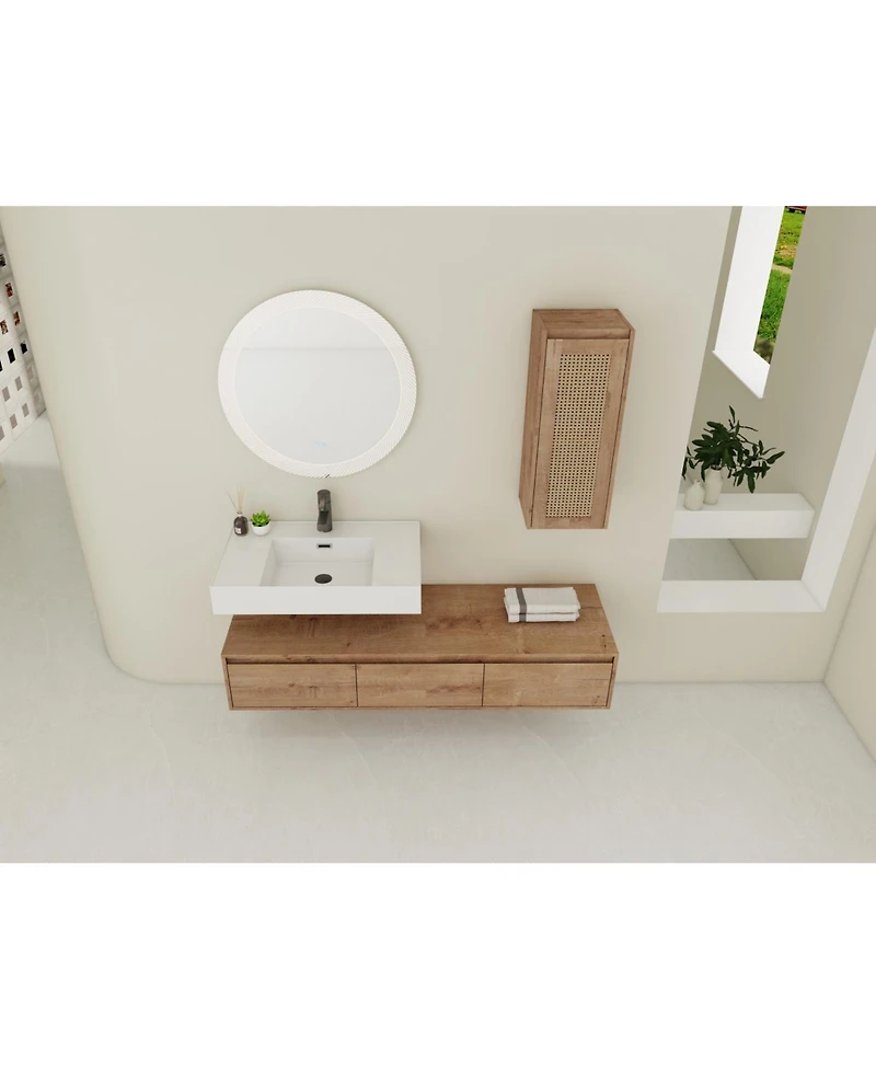 Streamdale 60" Wall-Mount Vanity, Resin Sink & Cabinet, Soft-Close Drawers