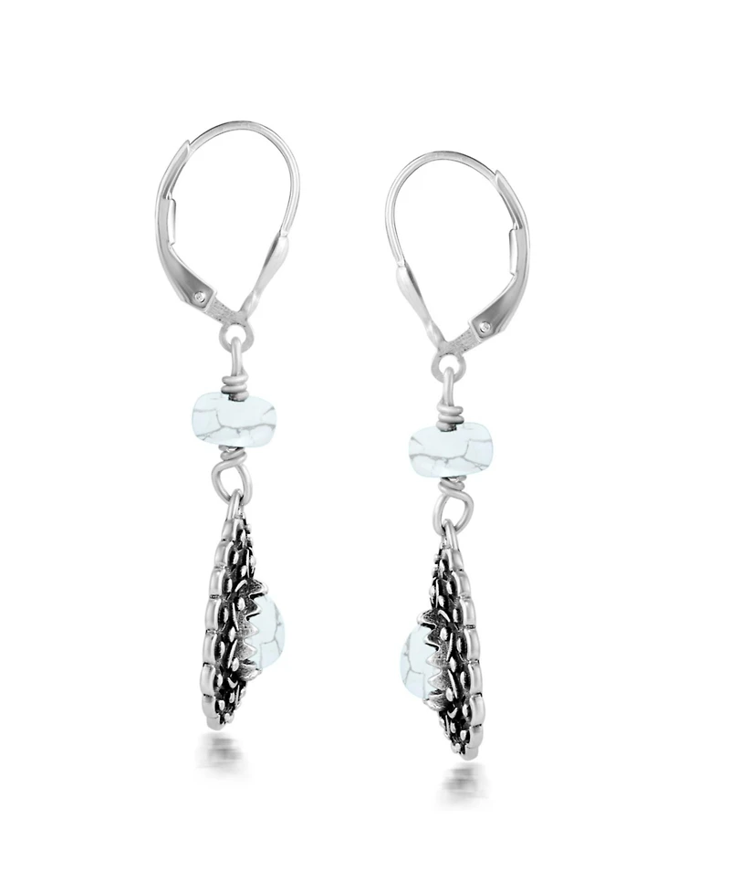 American West Jewelry Sterling Silver White Howlite Pear-Shaped Concha Lever Back Earrings